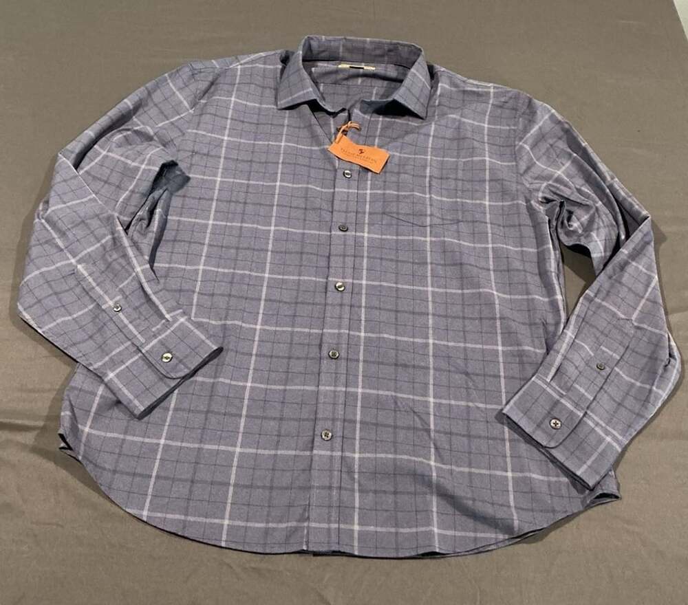 Elliot Mulryan, Blue Gray Plaid Windowpane Long Sleeve Button-Up Shirt, Men’s XL